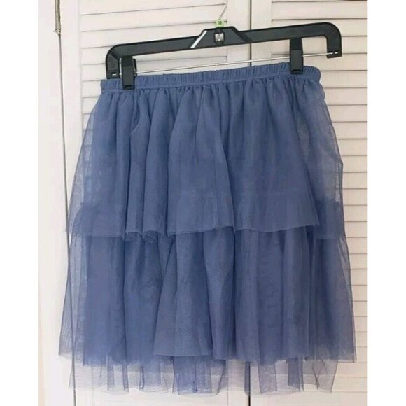 NEW FREE PEOPLE INTIMATELY CARRIE TULLE HALF SLIP RUFFLE BLUE SKIRT  SZ XSMALL - Picture 5 of 6